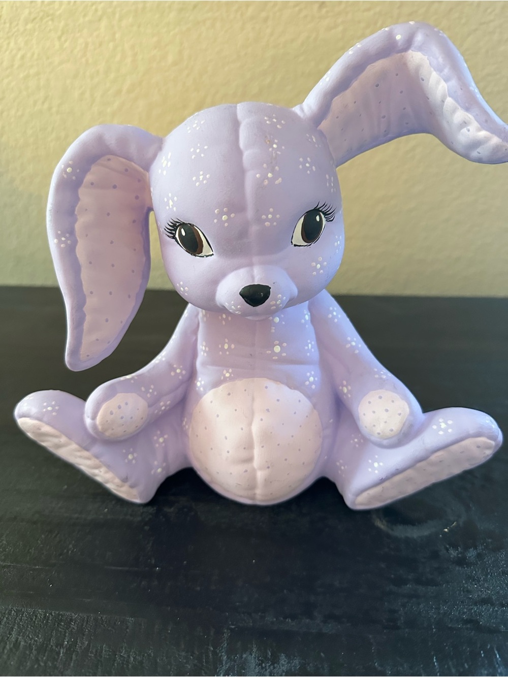 Vintage Kimple mold quilted patch, bunny, ceramic figurine. Hand painted.